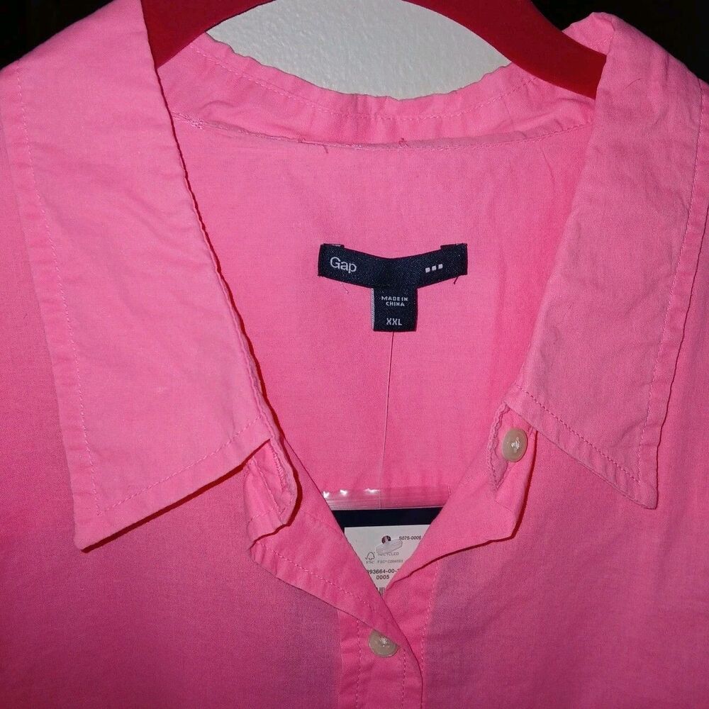 NWT GAP Women XXL Preppy Career Casual Button Up 100% Cotton Top Blouse Hot Pink - Picture 2 of 8